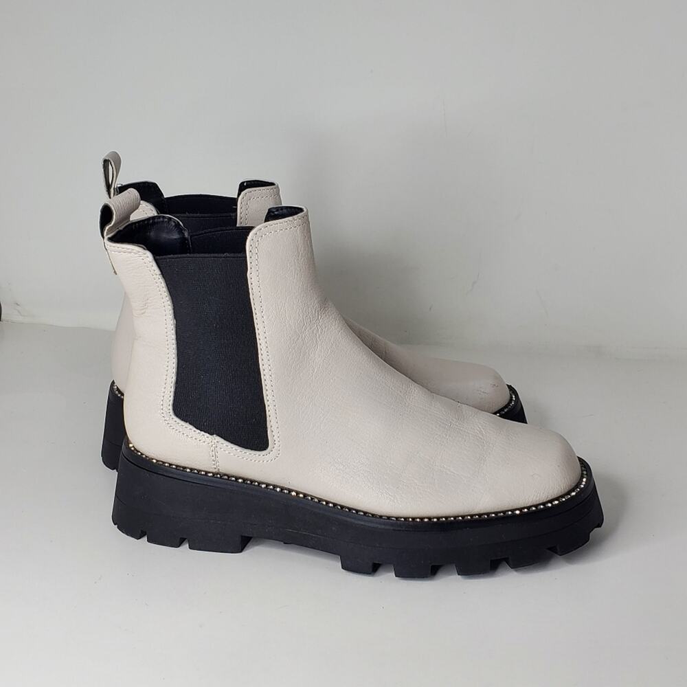 Karl Lagerfeld Paris Mayde Women's Leather Rhinestone White Chelsea Boots Size 8